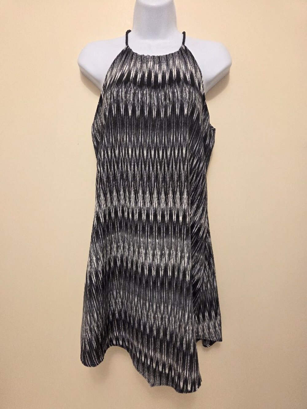 Fifth & Park Black Multi Abstract Print Halter Dress with V-Shaped Hemline - XS